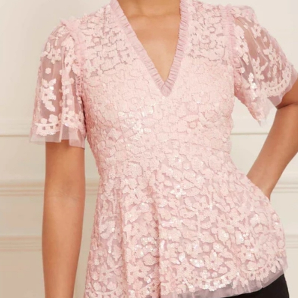 Needle and thread pink sequin top